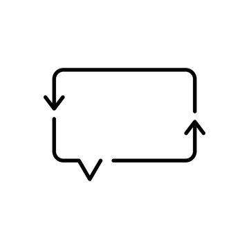 S&iacute;mbolo actualizar mensaje. Icono plano lineal burbuja de habla con flechas en color negro