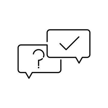 S&iacute;mbolo preguntas m&aacute;s frecuentes. Icono plano lineal conversaci&oacute;n con pregunta y respuesta en color negro