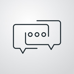 Icono plano lineal símbolo conversación en fondo gris