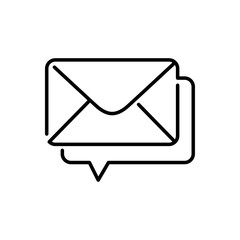 Icono plano lineal nuevo mensaje con sobre y globo voz en color negro