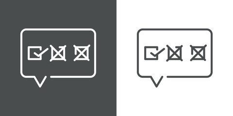 Icono plano lineal respuesta test en burbuja habla en fondo gris y fondo blanco © teracreonte