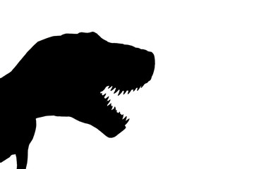 dinosaur head silhouette view and white background