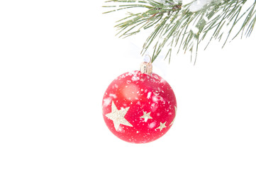 Red Christmas ball on the Christmas tree