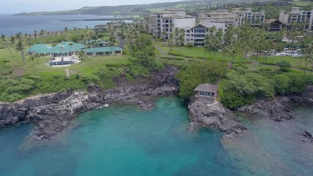 Aerial Drone Footage Of The Cliff House, Namalu Bay, And The Montage Hotel In Kapalua Maui, Hawaii