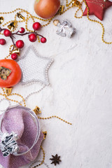 jolly Christmas set around white background. flat lay. close up