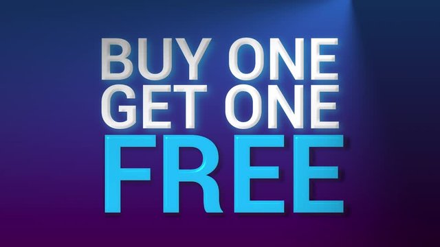 Buy One Get One Free Motion graphic on a dark blue background