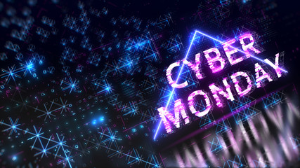 Cyber monday sale sign on tech blue circuit board background.