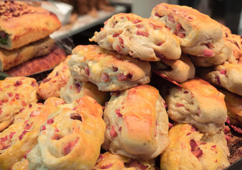 delicious sandwiches cooked in the oven, filled with cheese and bacon