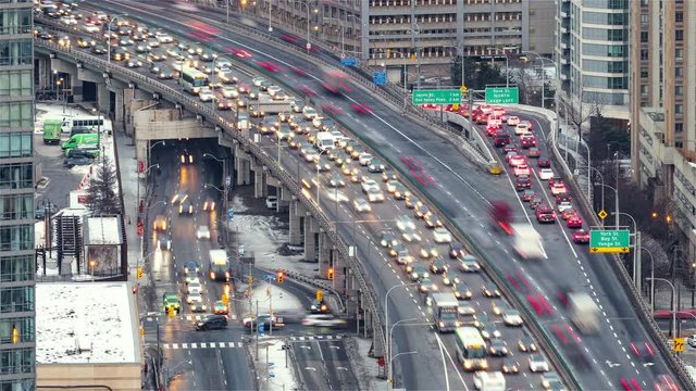 4K Timelapse Sequence of Toronto, Canada - Zoom on the Gardiner Expressway