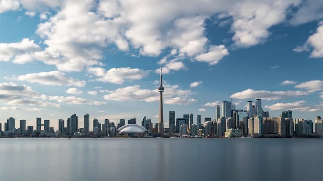 4K Timelapse Sequence of Toronto, Canada - The Skyline during the Daytime as seen from the Islands
