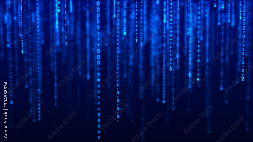 Aufkleber Digital background blue matrix. Binary computer code. Hacker concept. 3d rendering