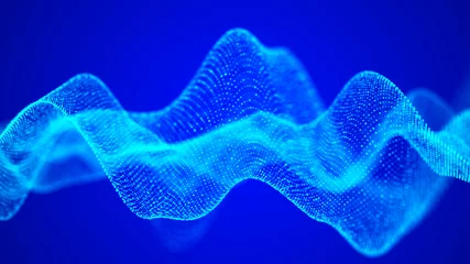 Rolgordijnen Abstracte technologie stroom achtergrond. Futuristische blauwe stippen achtergrond met een dynamische golf. 3D-rendering. © Oleksii