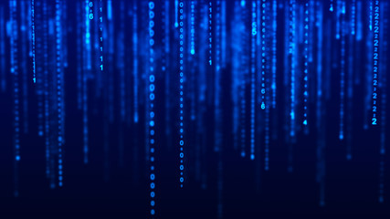 Digital background blue matrix. Binary computer code. Hacker concept. 3d rendering