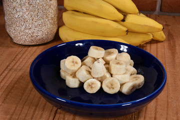 chopped and natural bananas with oats, natural food and fiber