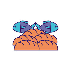 Isolated bread and fish fill vector design