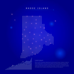 Rhode Island US state illuminated map with glowing dots. Dark blue space background. Vector illustration