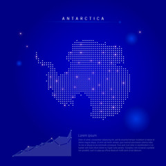 Antarctica illuminated map with glowing dots. Dark blue space background. Vector illustration