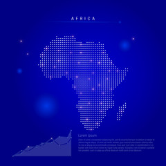 Africa illuminated map with glowing dots. Dark blue space background. Vector illustration