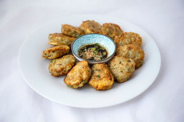 Korean style pan-fried meatballs which is called dong-geulangttaeng in Korea