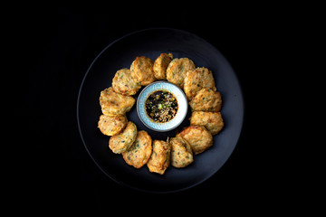 Korean style pan-fried meatballs which is called dong-geulangttaeng in Korea