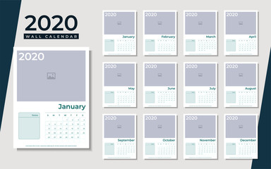 Fototapeta na wymiar 2020 simple and modern wall calendar