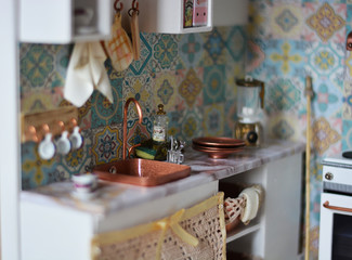 Handmade dollhouse for girls, kitchen in lovely light and wood