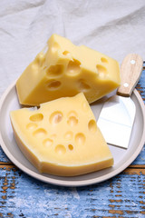 Cheese collection, french hard cheese with holes emmentaler