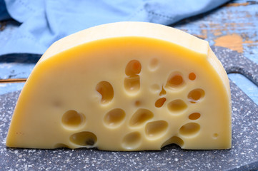 Cheese collection, french hard cheese with holes emmentaler