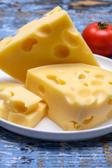 Cheese collection, french hard cheese with holes emmentaler