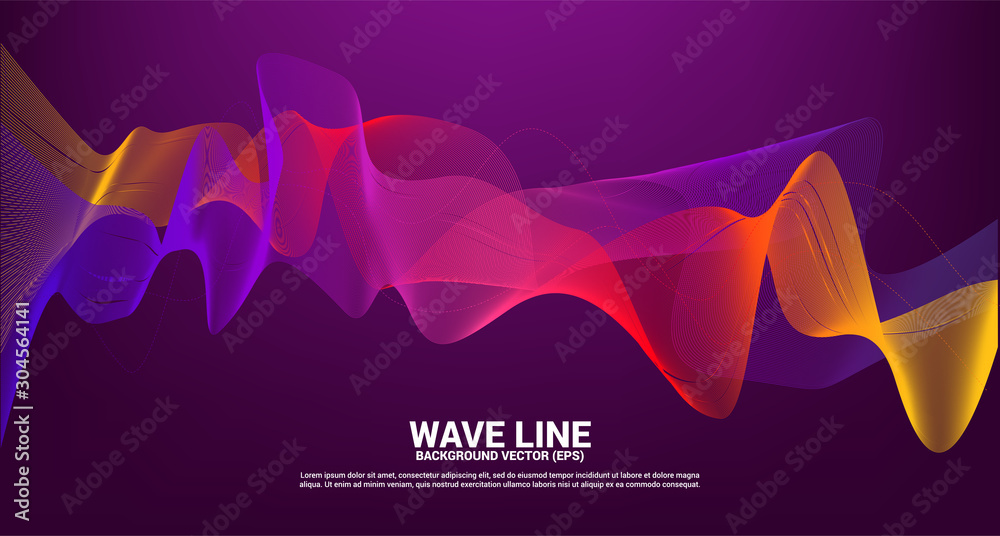 Poster purple red Sound wave line curve on dark background. Element for theme technology futuristic vector