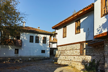Street and houses in old town of  Blagoevgrad, Bulgaria