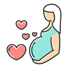 Pregnancy care color icon. Prenatal period. Motherhood, parenthood. Expecting baby, child. Gynecology check visit. Medical procedure. Clinical professional treatment. Isolated vector illustration