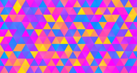 Abstract regular triangle polygons background multicolor. Geometric triangular backdrop. 70s funky and power hippy style. Psychedelic Polygonal triangular shapes with original colorful scheme, 