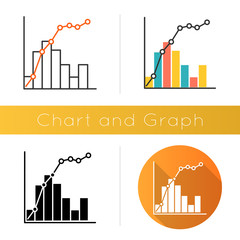 Pareto curve icon. Information chart and graph. 80-20 rule visualization. Social wealth distribution. Business diagram. Flat design, linear and color styles. Isolated vector illustrations