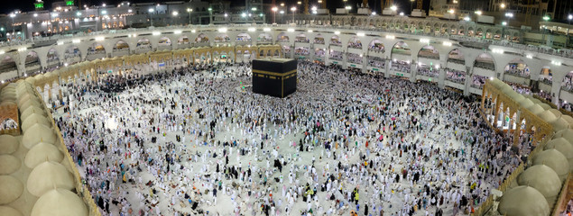 Muslim Pilgrims at The Kaaba in The Haram Mosque of Mecca, Saudi Arabia, during Hajj.