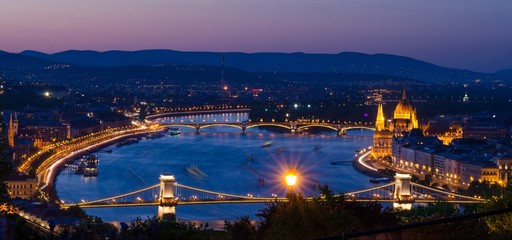 Budapest city with the Danube and bridges in the evening