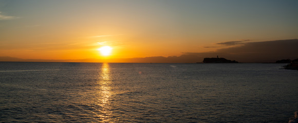 夕焼けと江の島のパノラマ