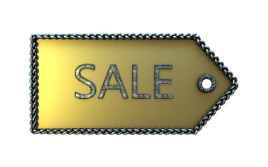 Gold sale tag on a white background