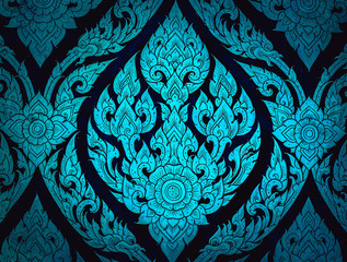 Closeup Thai pattern carving lotus picture at door in temple