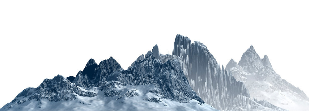 Snowy mountains Isolate on white background 3d illustration