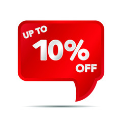 Special offer Sale tag banner. Up to 10 percent off. Red Vector illustration on white background. Shopping object and symbold for discount, flyer, selling, advertising campaign, black friday