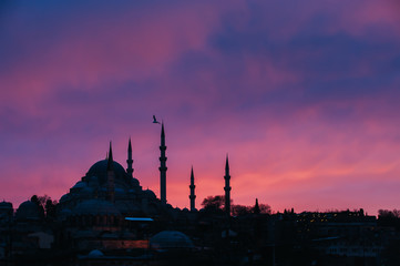 Istanbul and sunset view on Suleymaniye mosque, Turkey