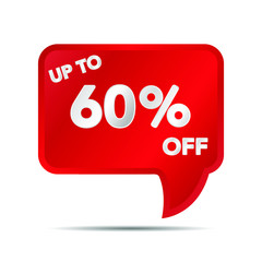 Special offer Sale tag banner. Up to 60 percent off. Red Vector illustration on white background. Shopping object and symbold for discount, flyer, selling, advertising campaign, black friday