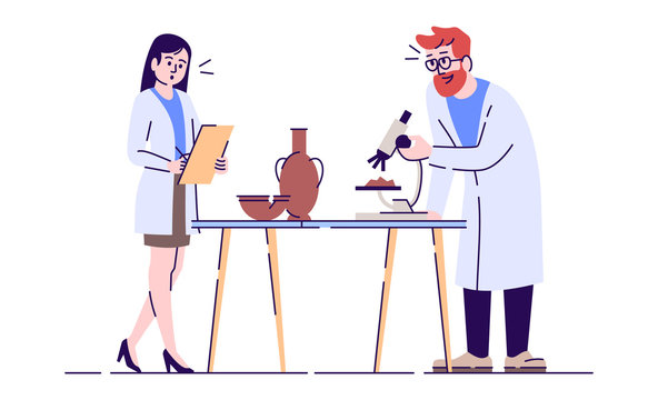 scientists examining artifacts with microscope, lab setting clip art preview