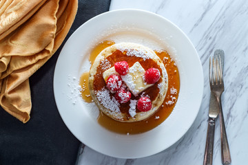 Pancakes Maple Syrup Raspberries