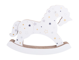 White wooden rocking horse with stars. Children toy