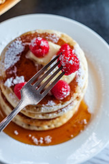 Pancakes Maple Syrup Raspberries