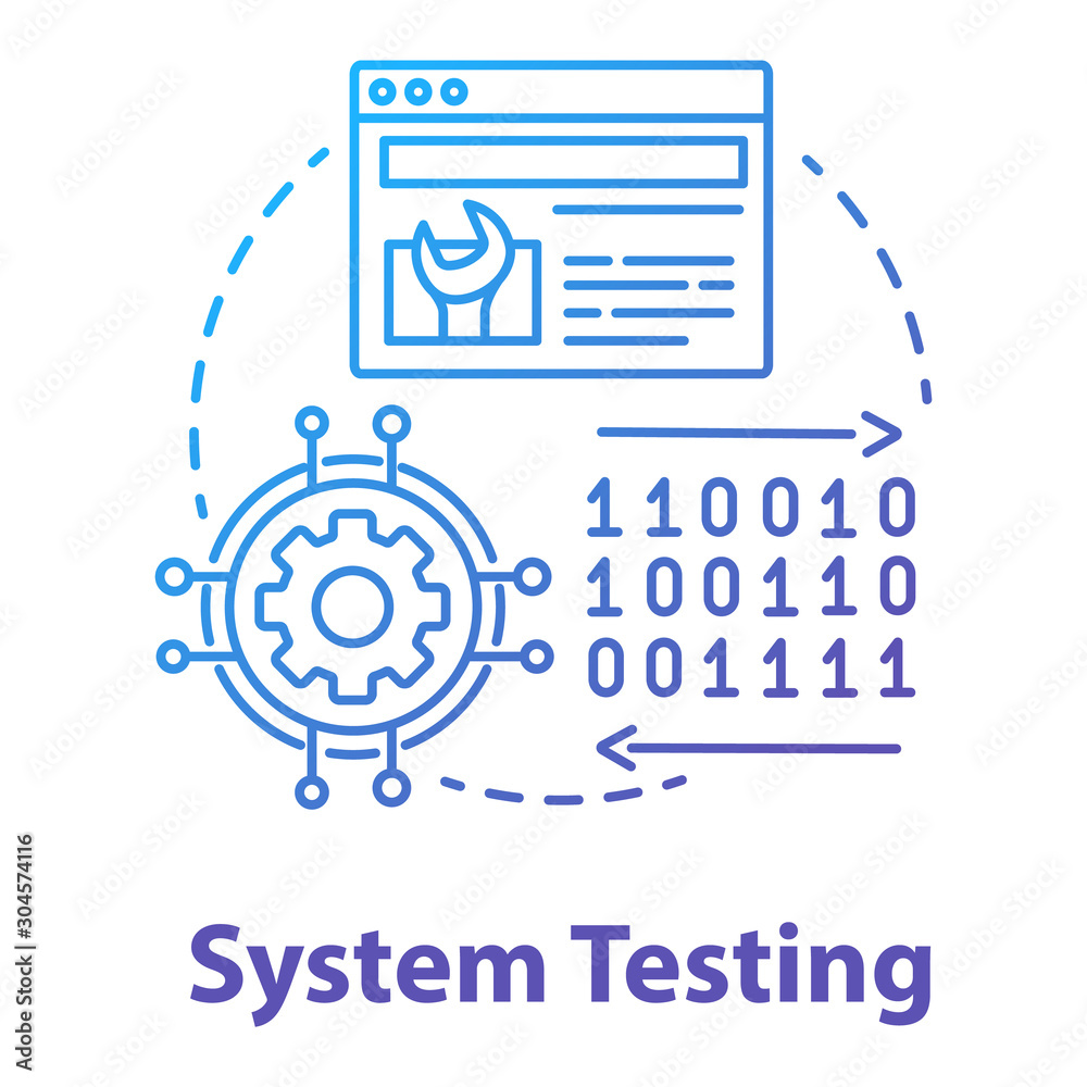 Poster system testing concept icon. software development stage idea thin line illustration. application per