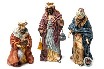 Three Wise Kings Ceramic Figurines	 on white background