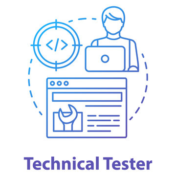 Technical Tester Concept Icon. Software Development Idea Thin Line Illustration. App Programming Professional. System Functions Analysis. IT Project Managment. Vector Isolated Outline Drawing